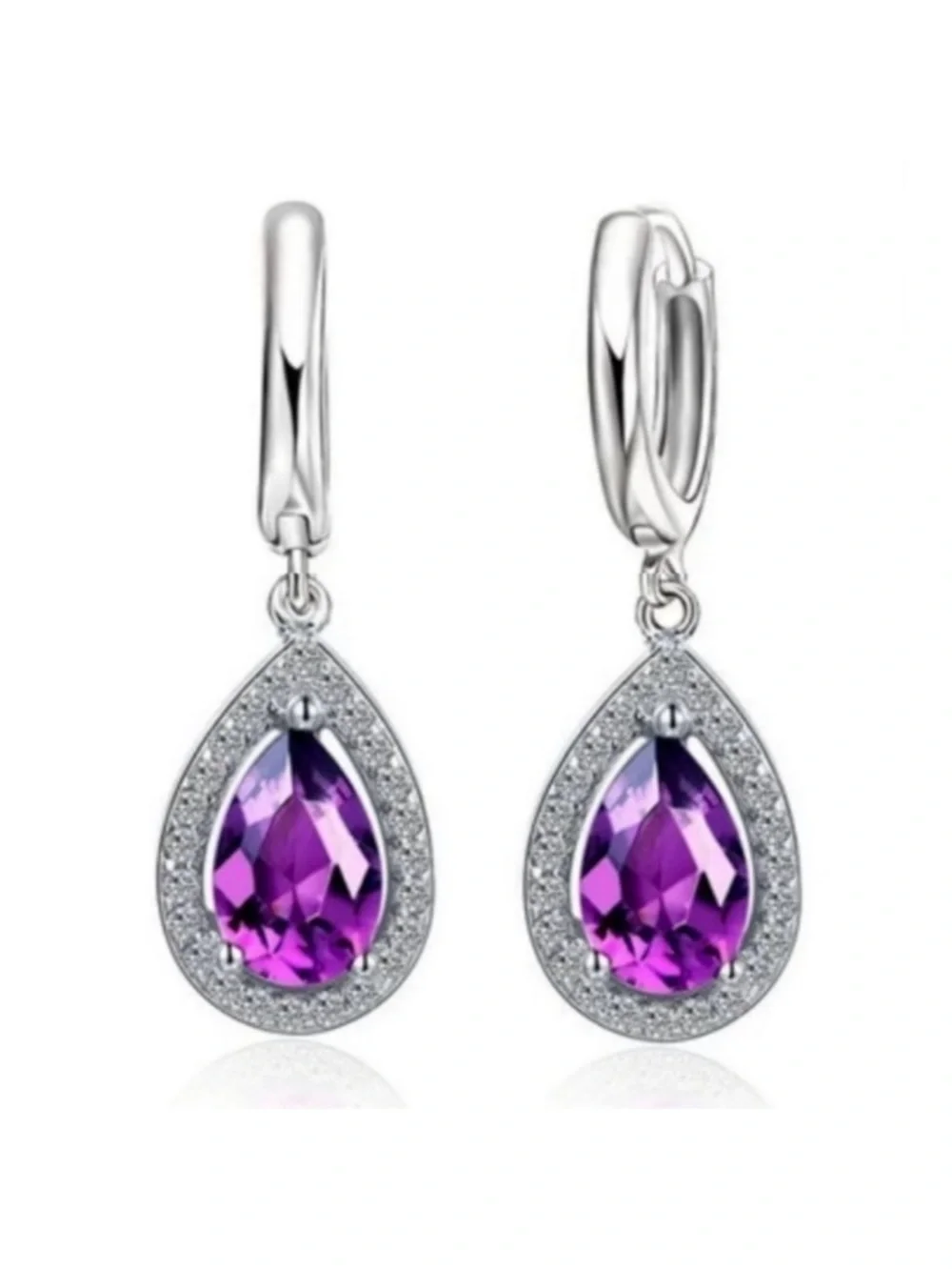 Swarovski Elements Amethyst Purple 925 Sterling Silver Teardrop Earrings NEW
